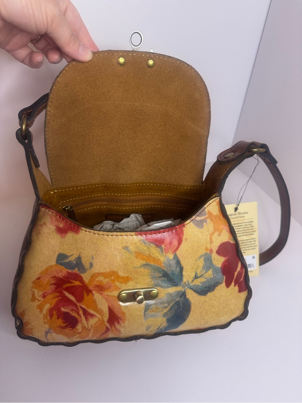 #397 Patricia Nash Lucia Leather Aegean Blooms Floral Multi Crossbody Bag - Picture 4 of 17
